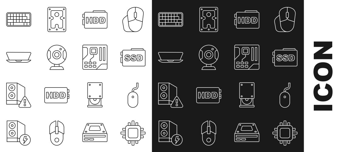 Set line processor with cpu computer mouse ssd vector image