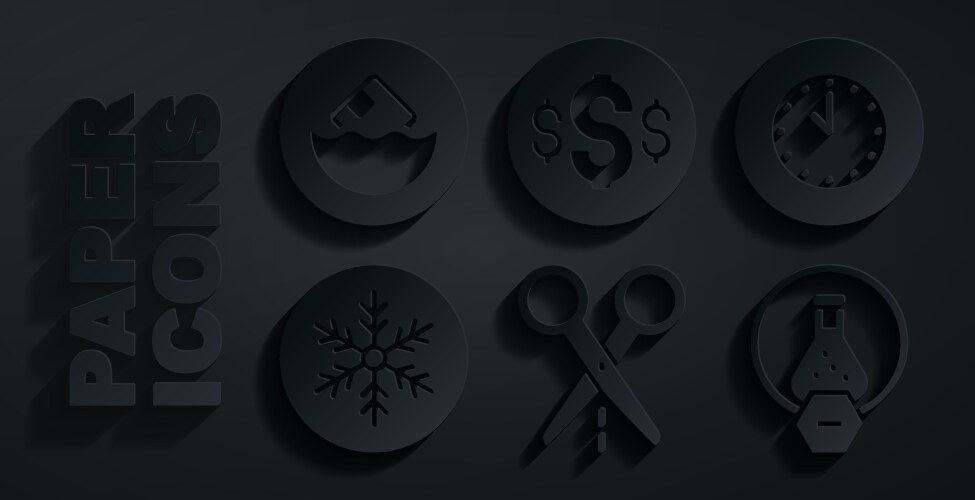 Set scissors with cut line clock snowflake test vector image