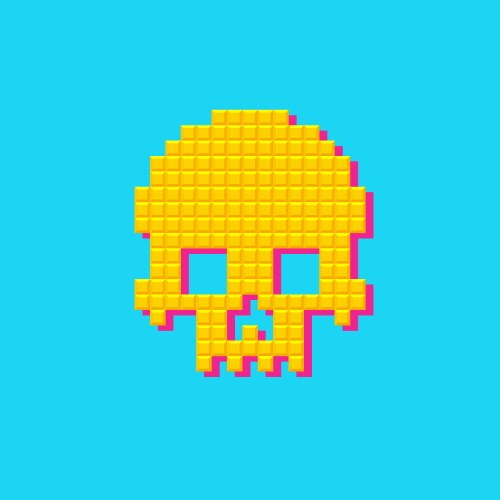 retro human pixel skull 8 bit pop art vector