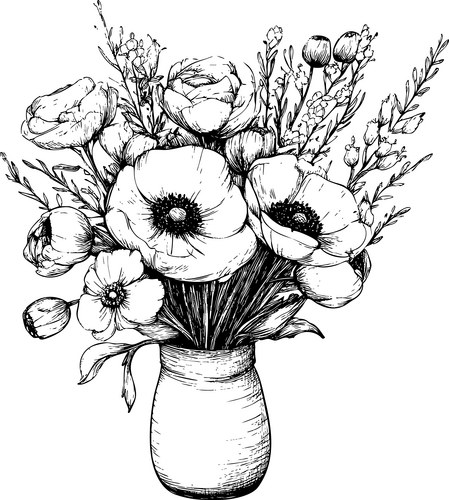 Floral Vase Sketch Vector Image