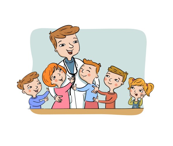 paediatric doctor with children vector image