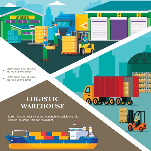 Flat warehouse logistics composition Royalty Free Vector