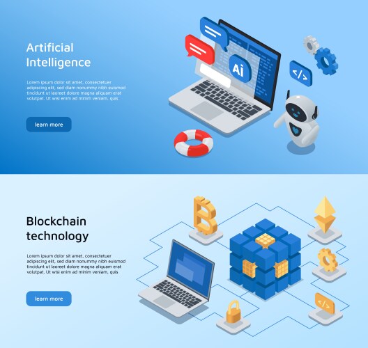 Set of artificial intelligence and blockchain vector image