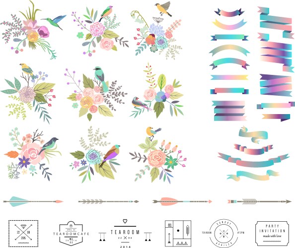 Big set of cute floral design elements Royalty Free Vector