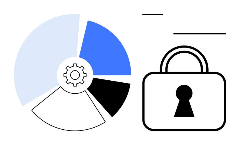 Data security concept with pie chart and lock icon vector image
