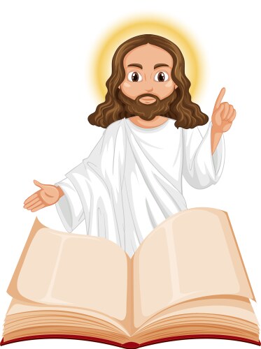Jesus christ with open bible cartoon character Vector Image