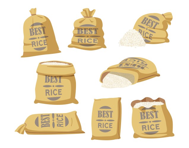 Cartoon set sacks with best rice typography Vector Image