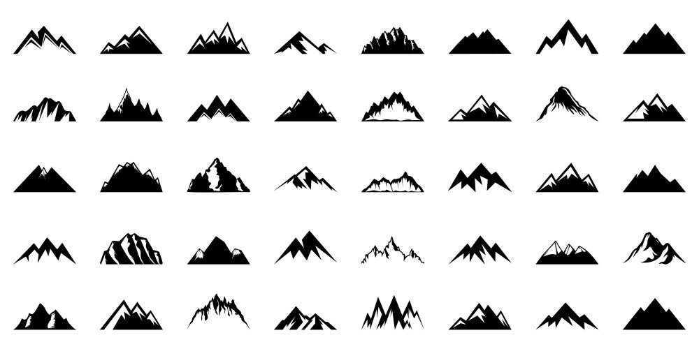 Black mountain icon collection set Royalty Free Vector Image