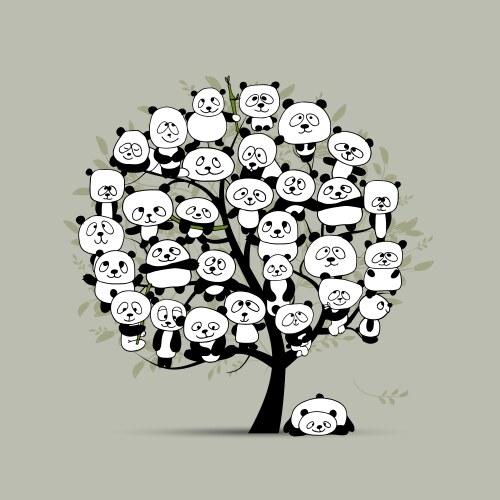 Tree with funny pandas sketch for your design vektorbild