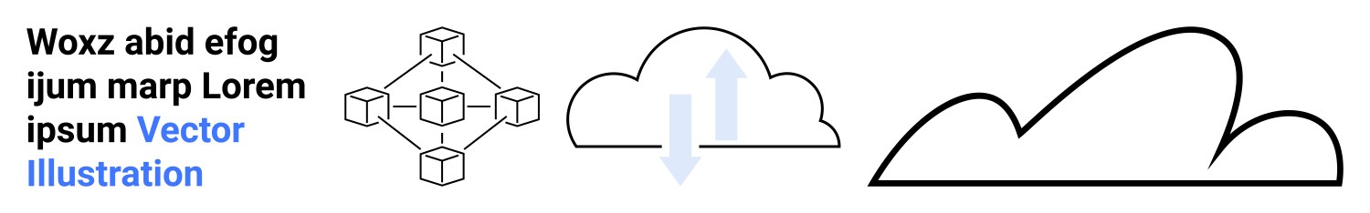 Blockchain network with cloud upload and simple vector image
