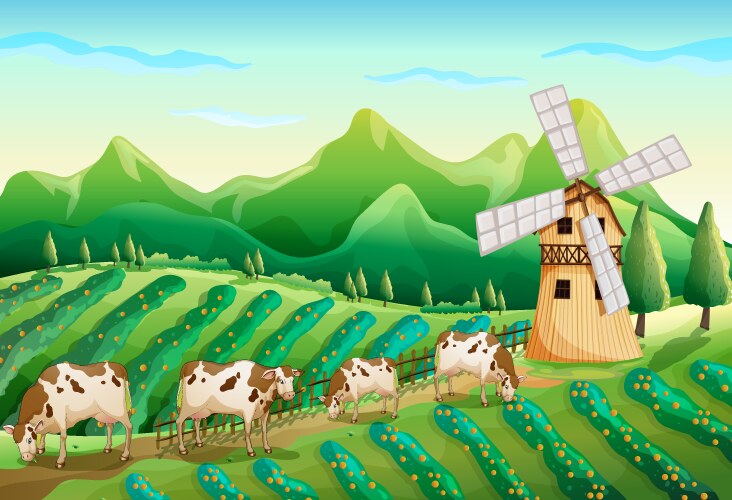 Countryside landscape organic farm field sketch Vector Image