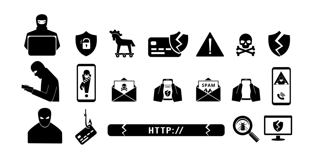 Hacker attacks spam call and fake website links vector image