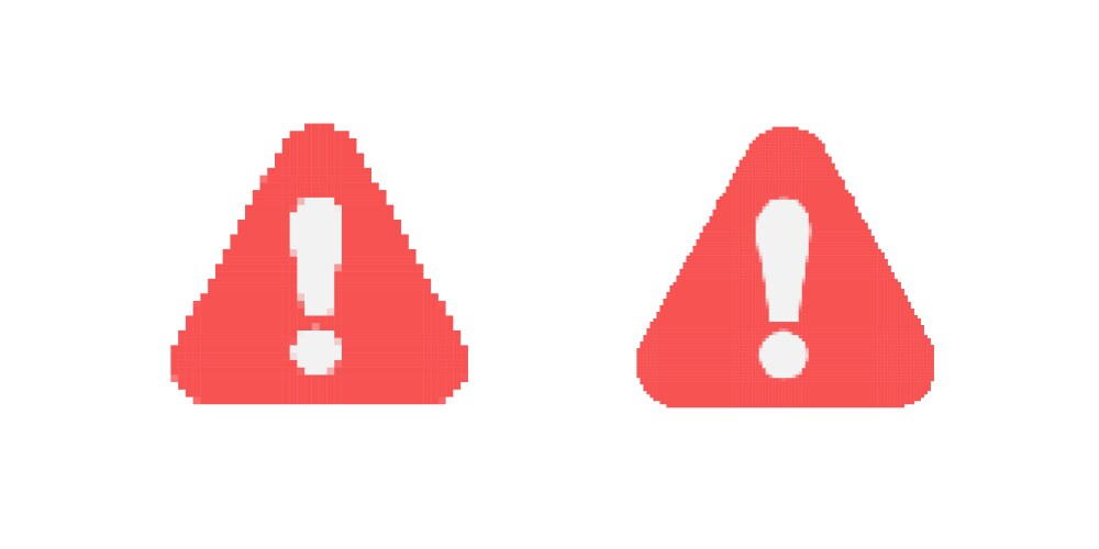Pixel art red warning signs with exclamation marks Vector Image