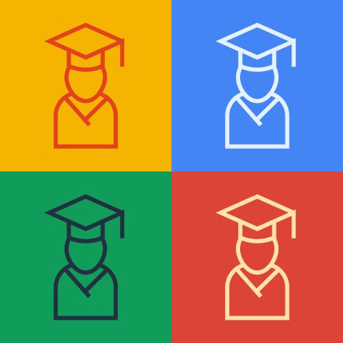 Pop art line graduate and graduation cap icon Vector Image