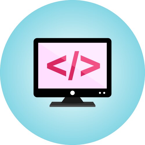 Coding on screen flat icon with gradient vector image