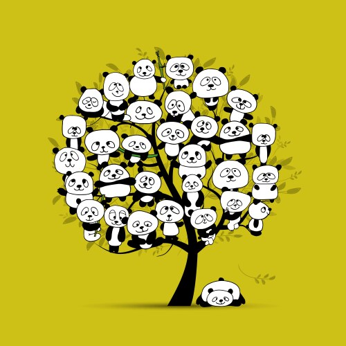 Tree with funny pandas sketch for your design vector image