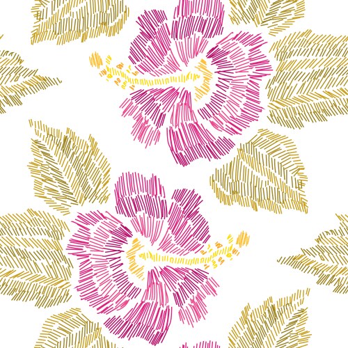 Tropical Floral Embroidery Pattern Vector Image