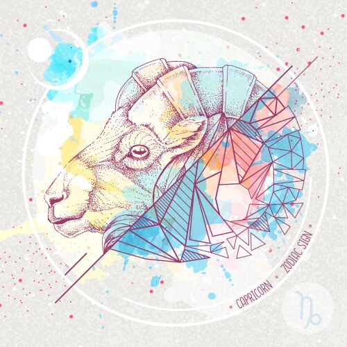 Polygonal Ram Head with Watercolor Background Vector Image