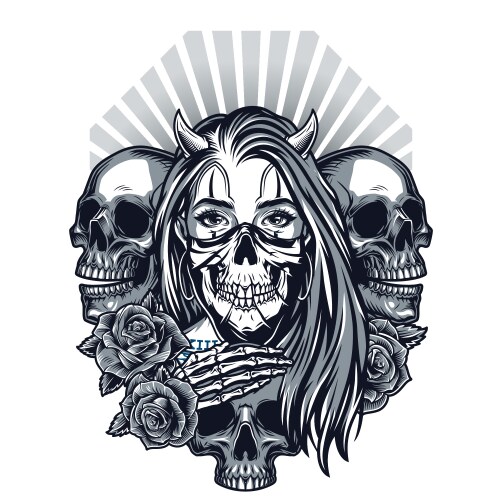 Horrified Chicano Girl with Skull Vector Image