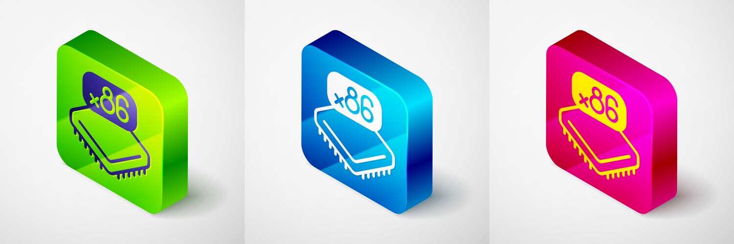 Isometric computer processor with microcircuits vector image
