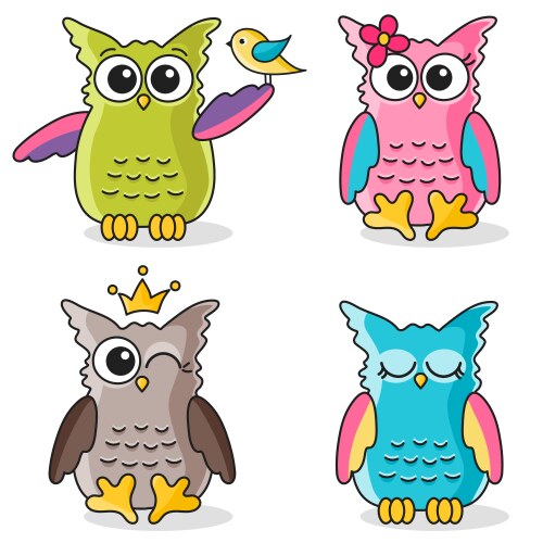 Cute Owl Icons - Set of Funny Owls Vector Image