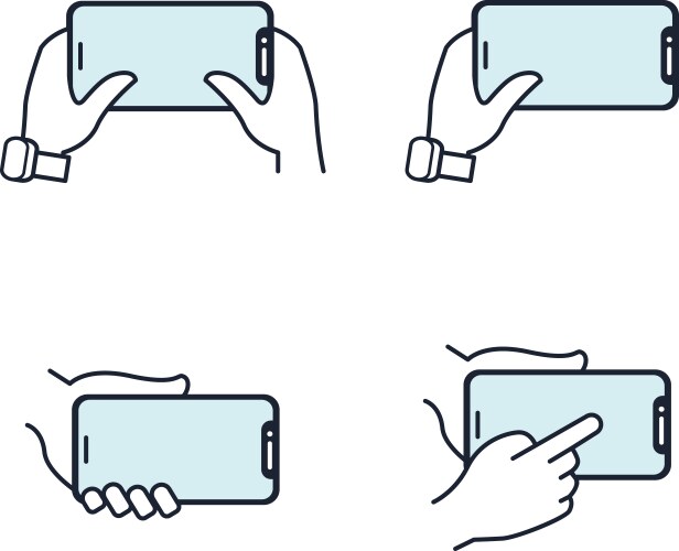 hands holding smartphone flat line icon blue vector image