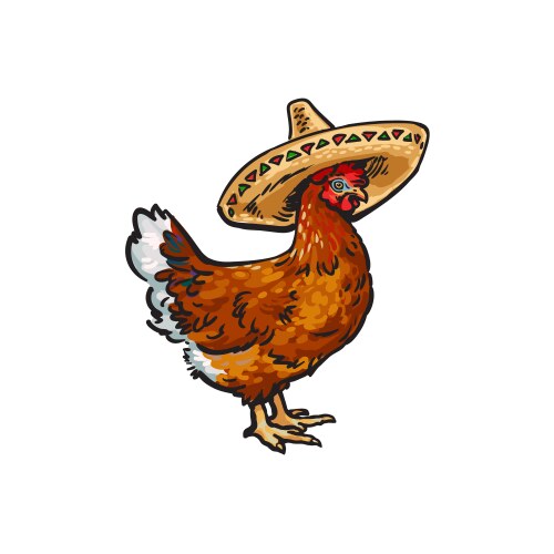 Sketch hand drawn chicken in sombrero Vector Image