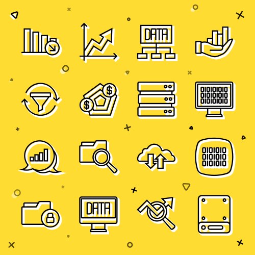 Set line server binary code data analysis vector image
