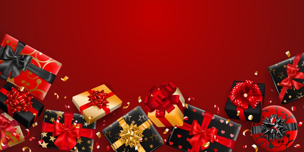 Abstract background with gift boxes red bows Vector Image
