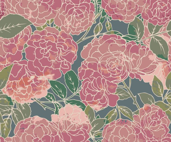 Seamless pattern with graphic bush roses Vector Image