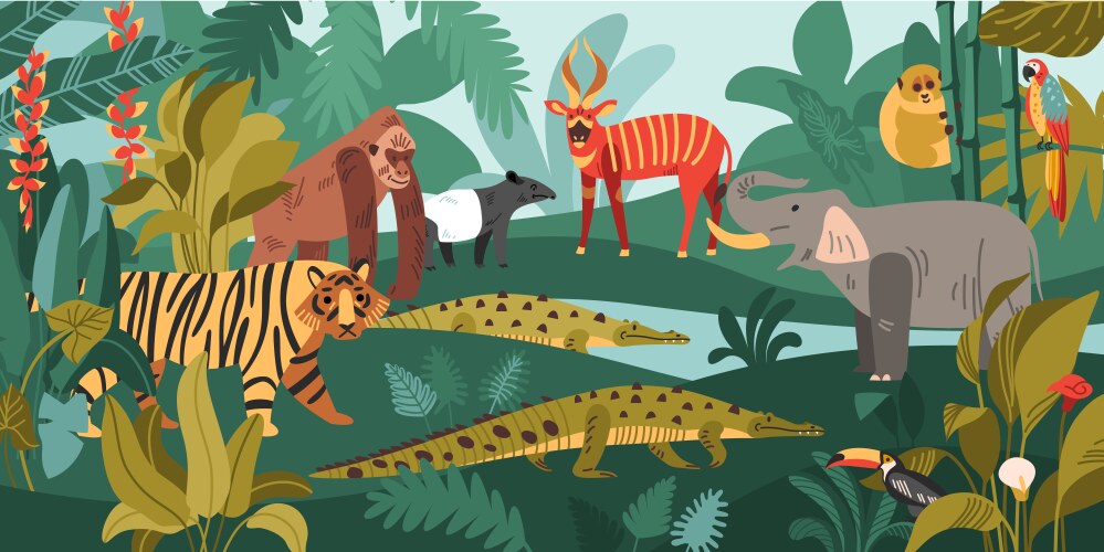 Jungle Wildlife Scene Royalty Free Vector Image