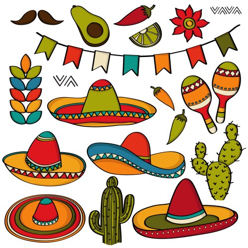Doodle mexico symbol collection isolated on white Vector Image
