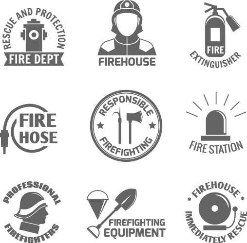 Vintage monochrome firefighting labels set Vector Image