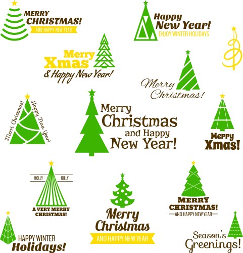 Christmas tree stamps set vector image