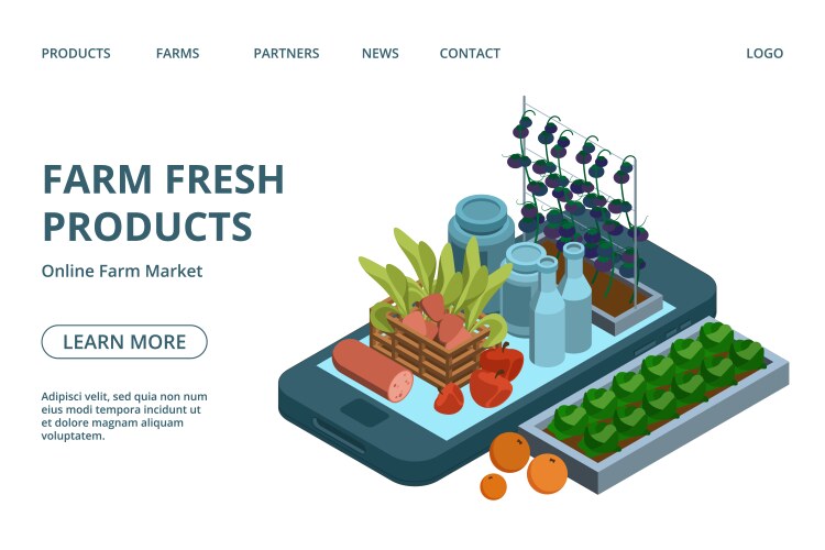 online farm products web page template vector image