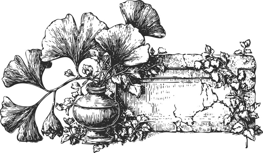 Ginkgo Leaves in Stone Vase Vector Image