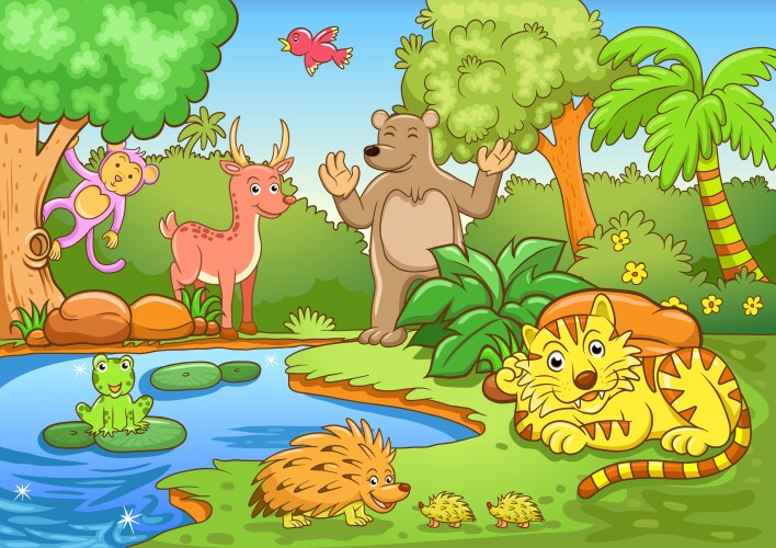 animals in forest vector image