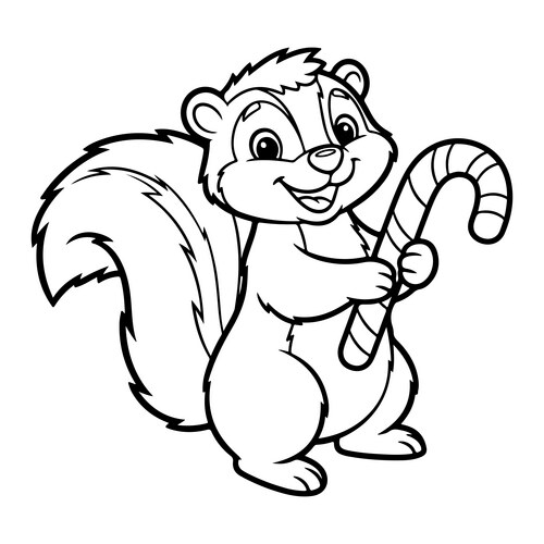 Cute Cartoon Squirrel with Candy Cane Vector Image