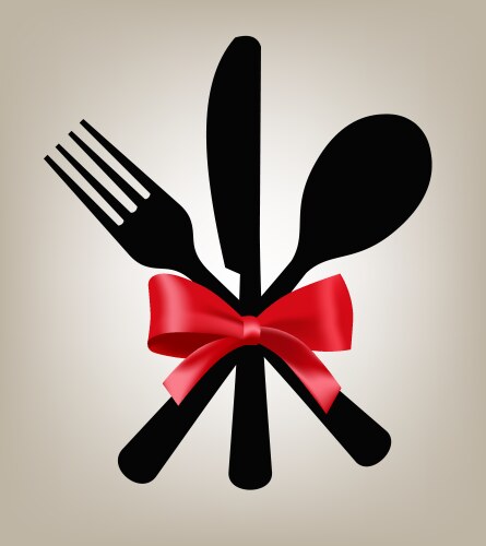 Knife fork spoon and ribbon Royalty Free Vector Image