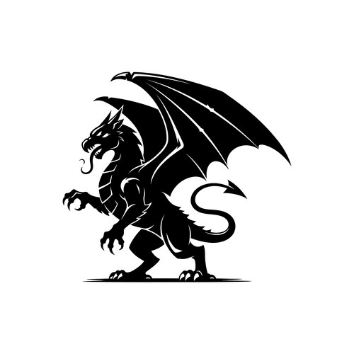 Black Winged Dragon Emblem Vector Image