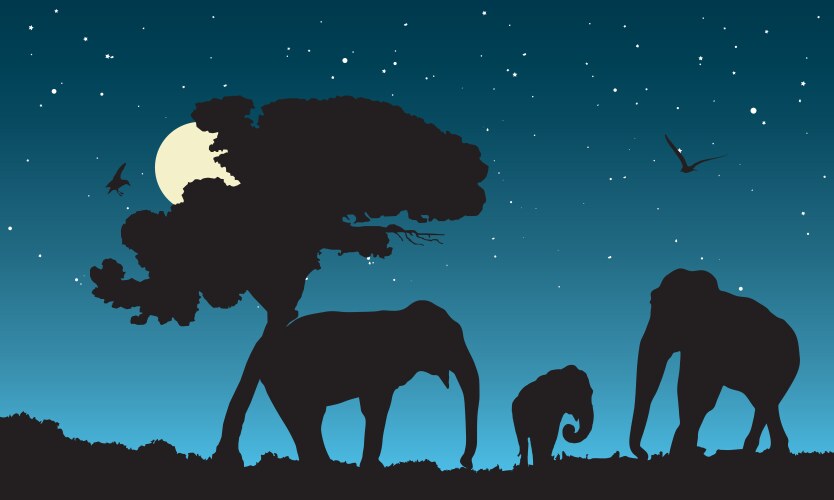 family of elephants vector