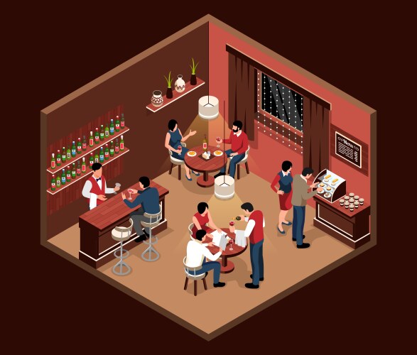 Dining room isometric composition Royalty Free Vector Image