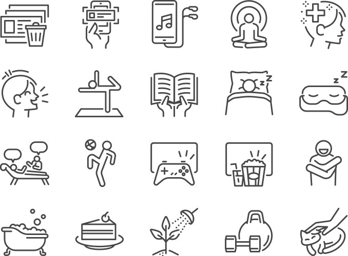 self-care during self quarantine line icon set vector image