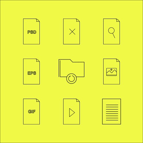 Files and folders linear icon set simple outline vector image