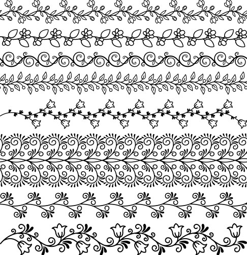 hand drawn floral line borders vector