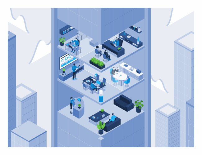 isometric office life interior concept 3d vector image vector image