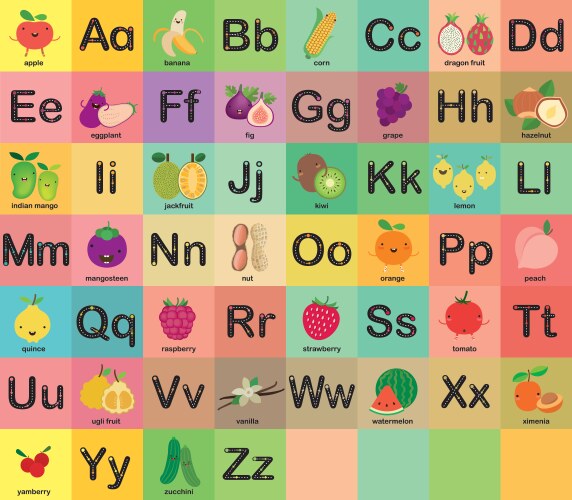 a-z fruit alphabet set for kids vector image