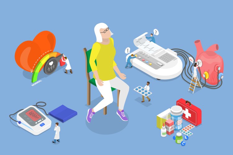 Isometric flat concept online diagnosis Royalty Free Vector