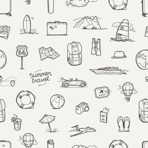 hand drawn travel doodles seamless background vector