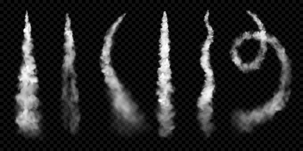 realistic smoke trails steam jet clouds effect vector image